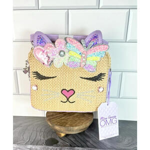 NWT OMG Accessories Kids' Bella Straw Crossbody Bag Kitty Butterfly Purple
